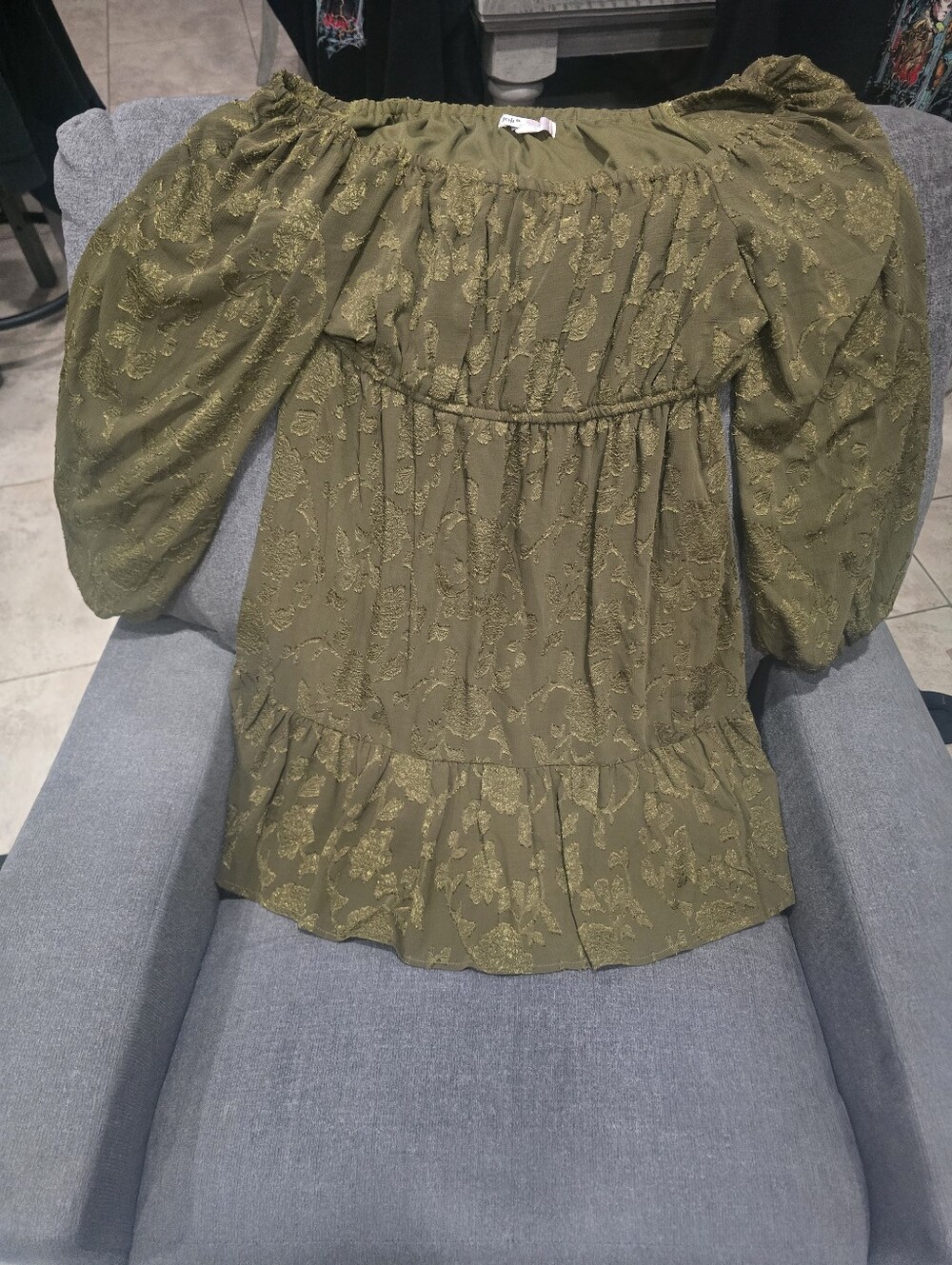 Jolie Olive Green Embroidered Off-Shoulder Blouse